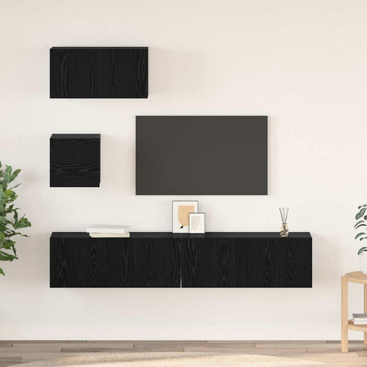 4 Piece TV Cabinet Set Engineered Wood Width 60/80 cm Black oak