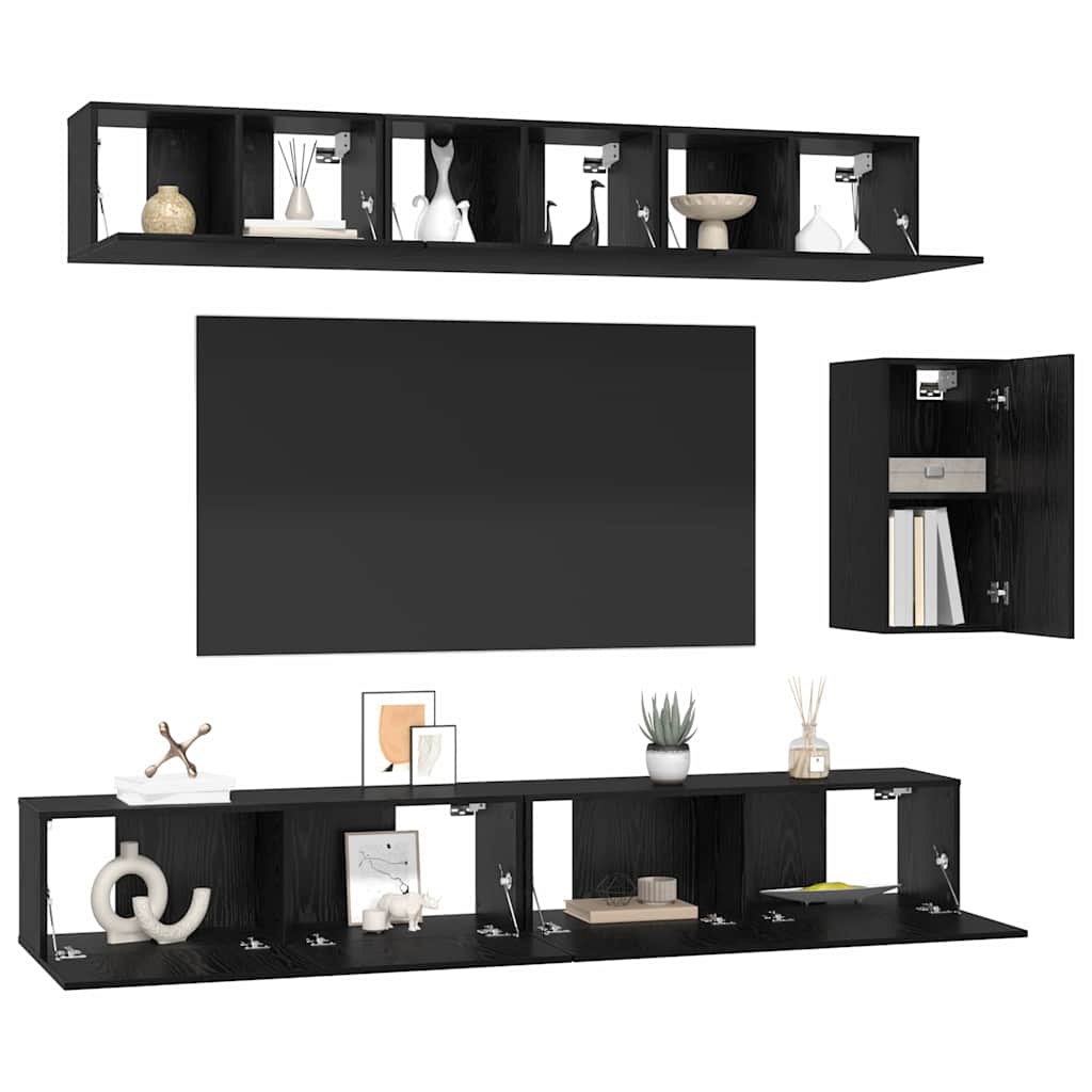 TV Cabinet Set Engineered Wood 6 pcs Black oak