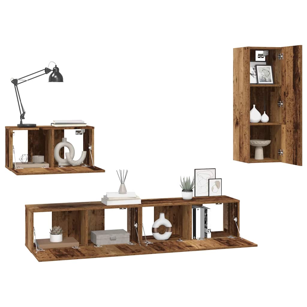 4 Piece TV Cabinet Set Engineered Wood Height 90 cm Old wood