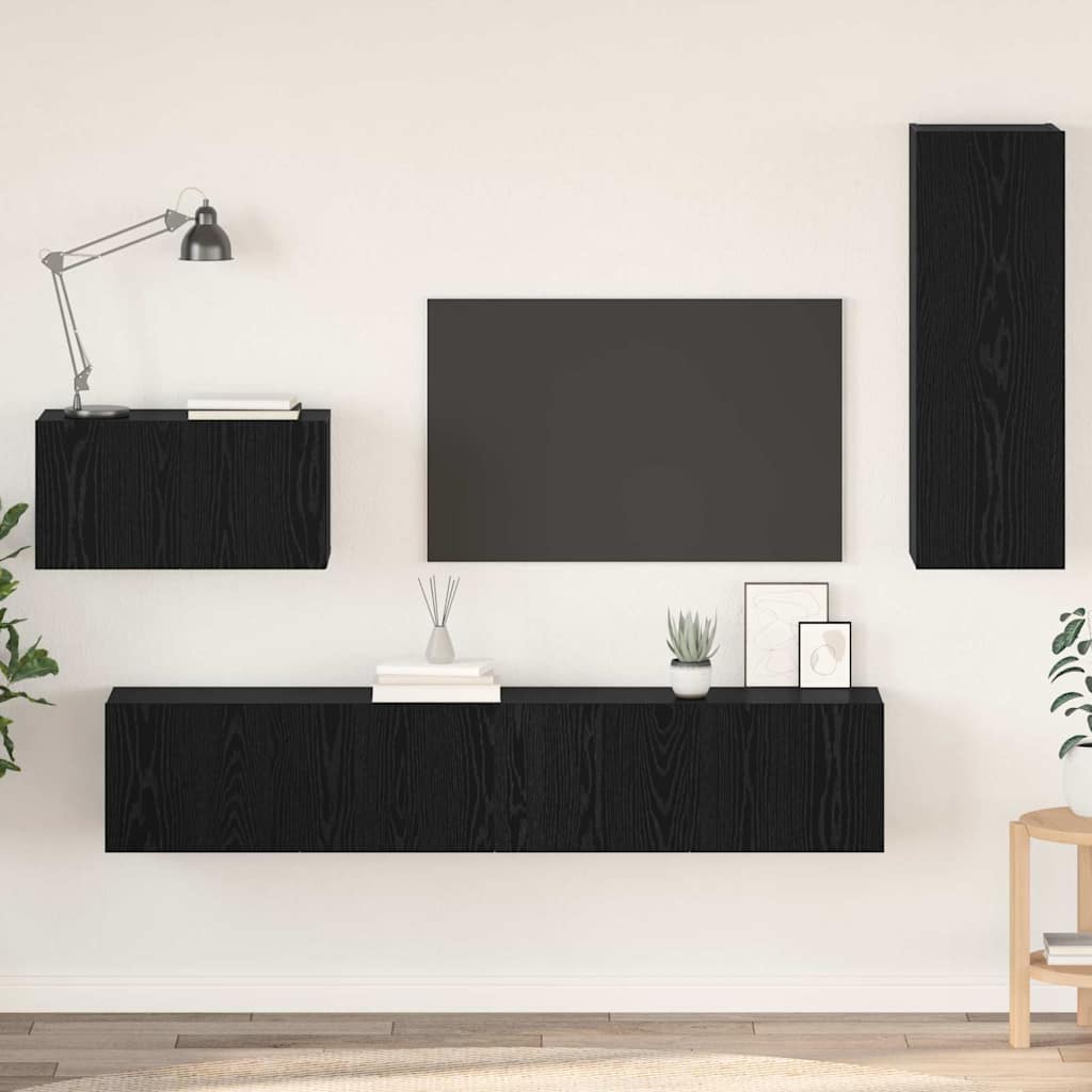 4 Piece TV Cabinet Set Engineered Wood Height 90 cm Black oak
