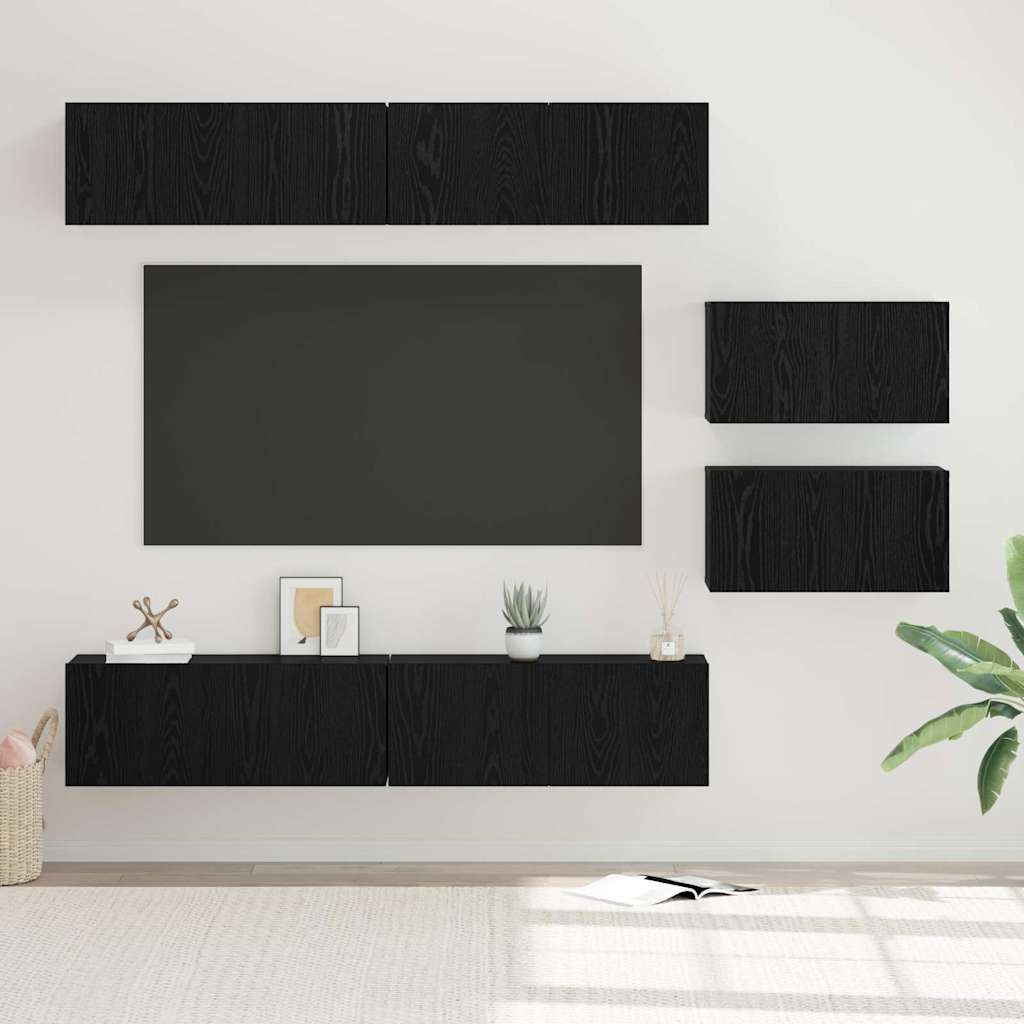 TV Cabinet Set Engineered Wood 6 pcs Width 80 cm Black oak