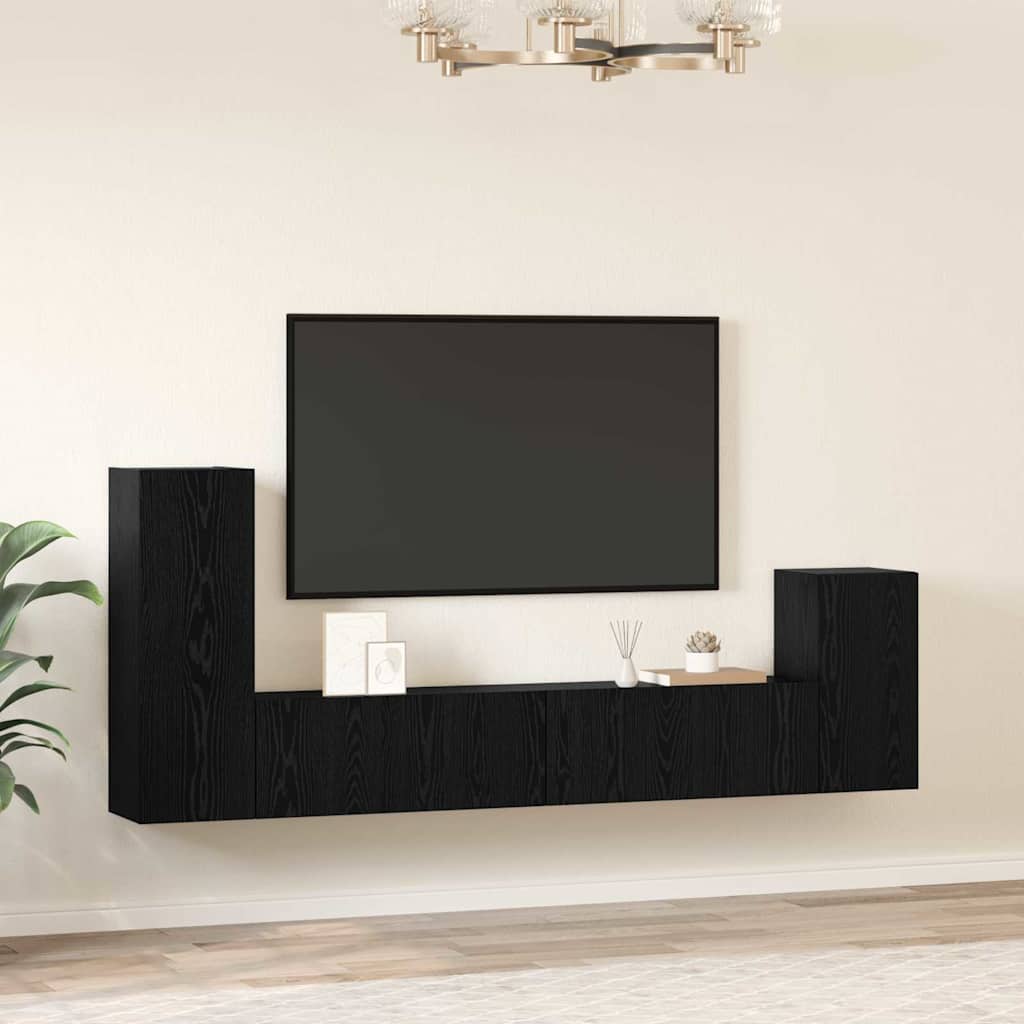 4 Piece TV Cabinet Set Engineered Wood Black oak 80 cm