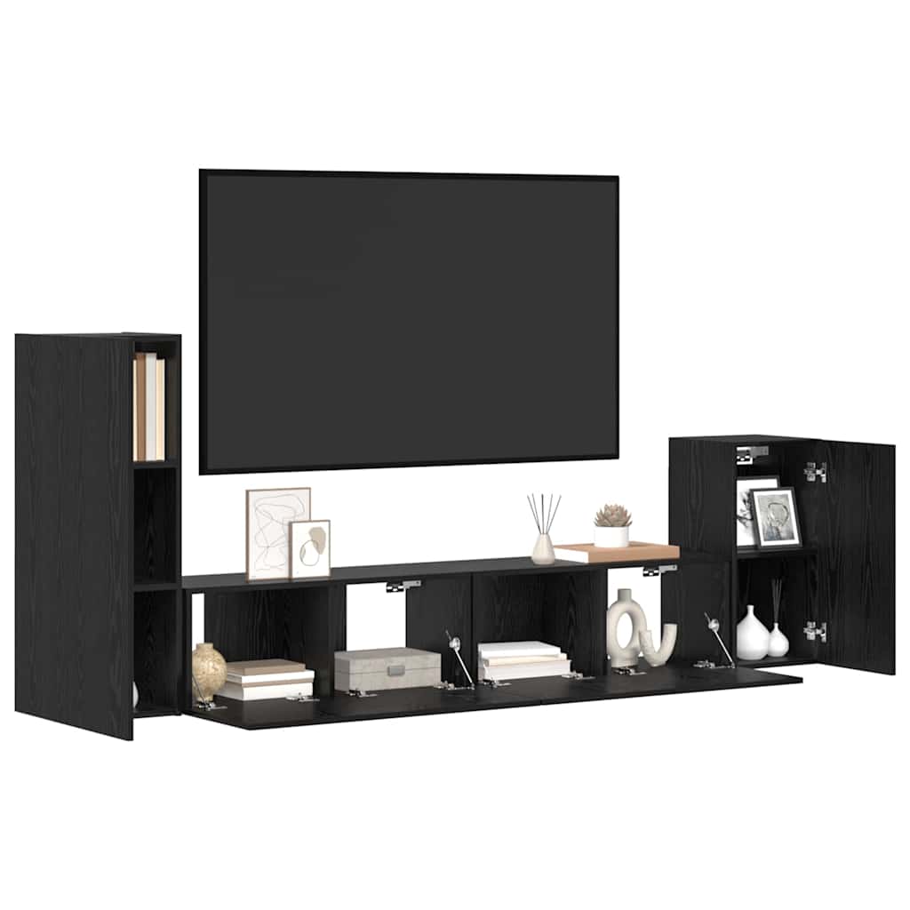 4 Piece TV Cabinet Set Engineered Wood Black oak 80 cm