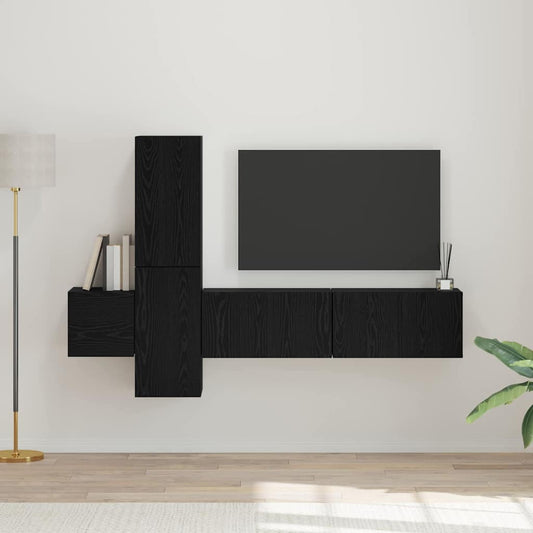 5 Piece TV Cabinet Set Engineered Wood Width 120 cm Black oak