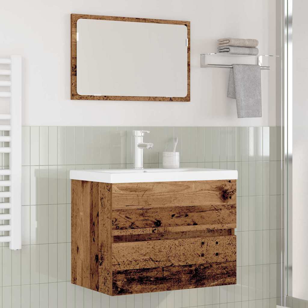 Bathroom Furniture Set Engineered Wood Depth 38.5 cm with Faucet Width 60 cm Old wood