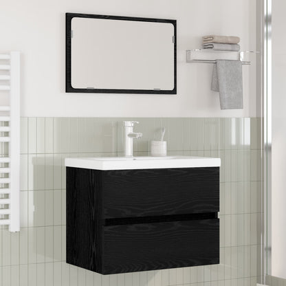 Bathroom Furniture Set Engineered Wood Depth 38.5 cm with Faucet Width 60 cm Black oak