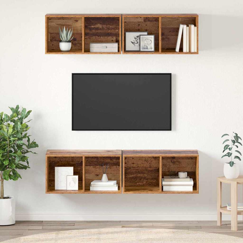 4 Piece Wall-mounted TV Cabinet Set Engineered Wood Old wood