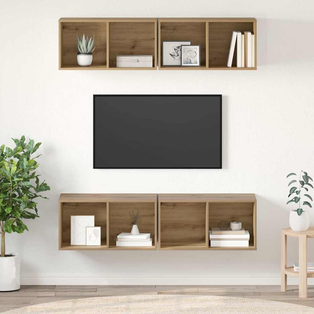 4 Piece Wall-mounted TV Cabinet Set Engineered Wood Artisan oak