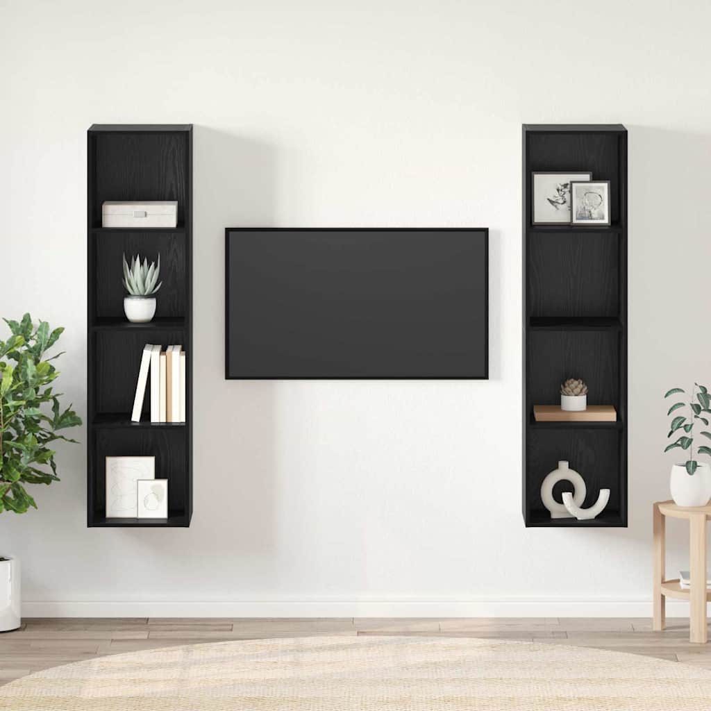 2 Piece Wall-mounted TV Cabinet Set Engineered Wood Black oak