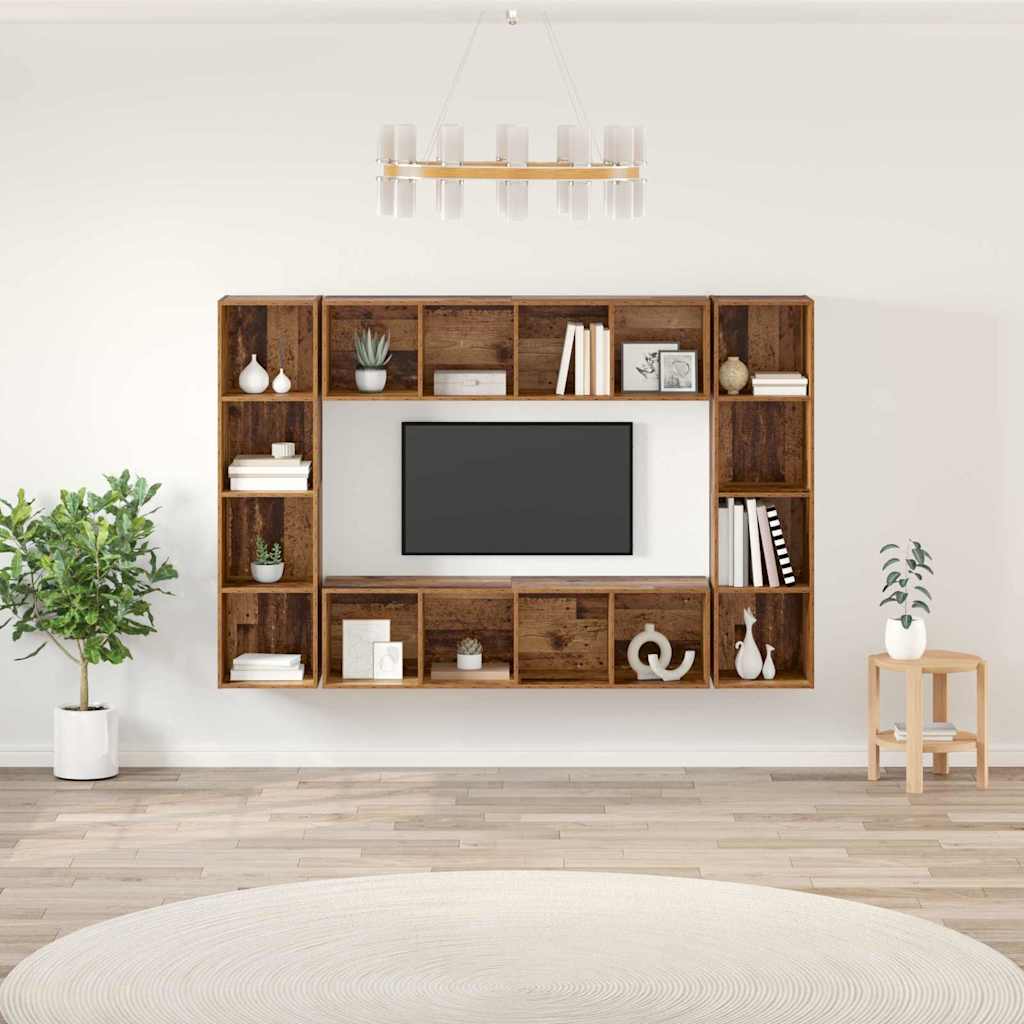 4 Piece Wall-mounted TV Cabinet Set Engineered Wood Old wood