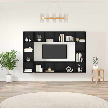 4 Piece Wall-mounted TV Cabinet Set Engineered Wood Black oak