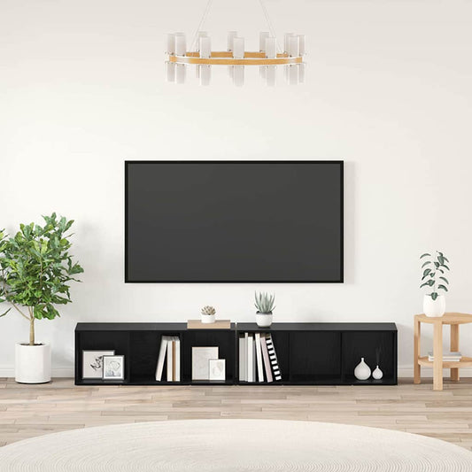 2 Piece TV Cabinet Set 107x35x37 cm Engineered Wood Black oak