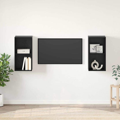 2 Piece Wall-mounted TV Cabinet Set Engineered Wood Black oak