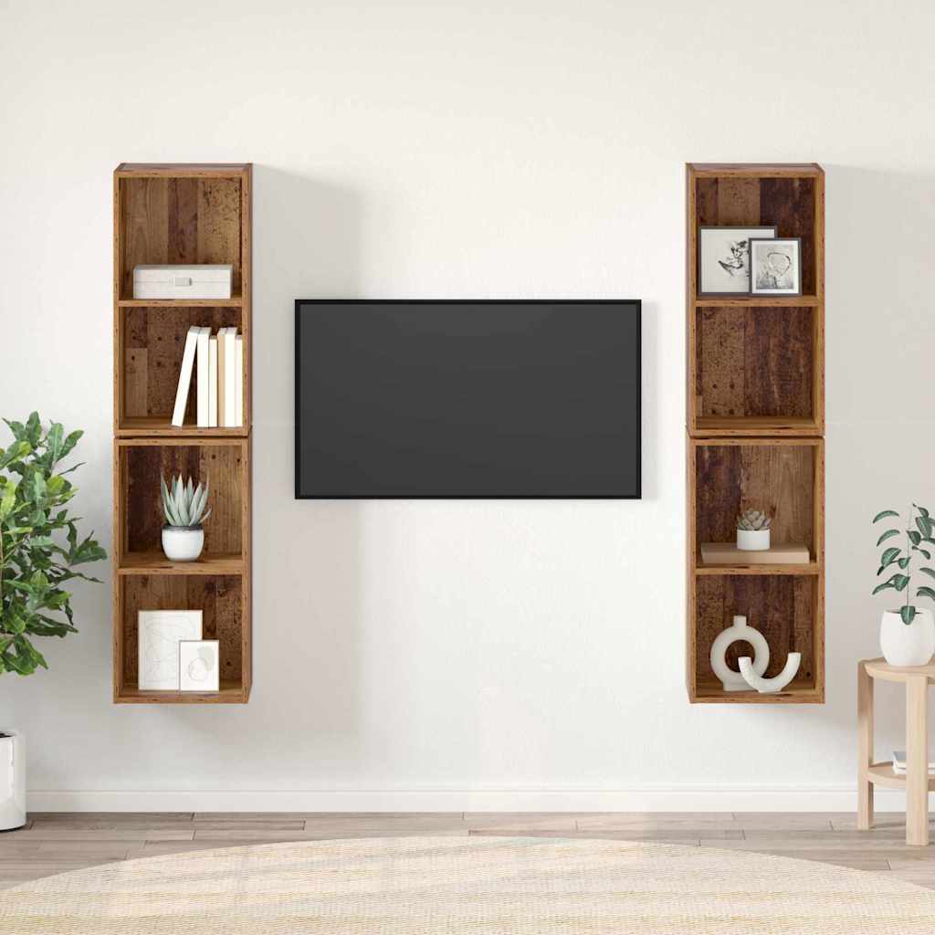 4 Piece Wall-mounted TV Cabinet Set Engineered Wood Old wood