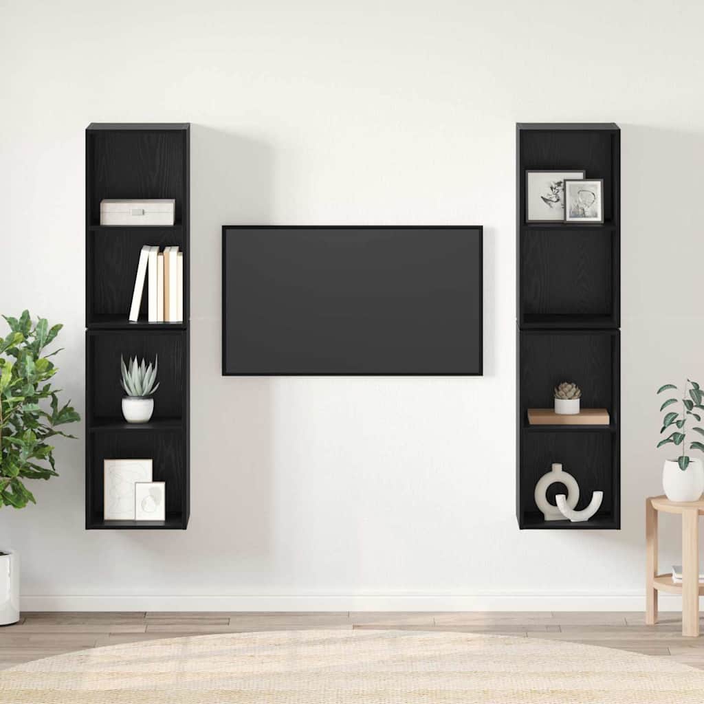 4 Piece Wall-mounted TV Cabinet Set Engineered Wood Black oak