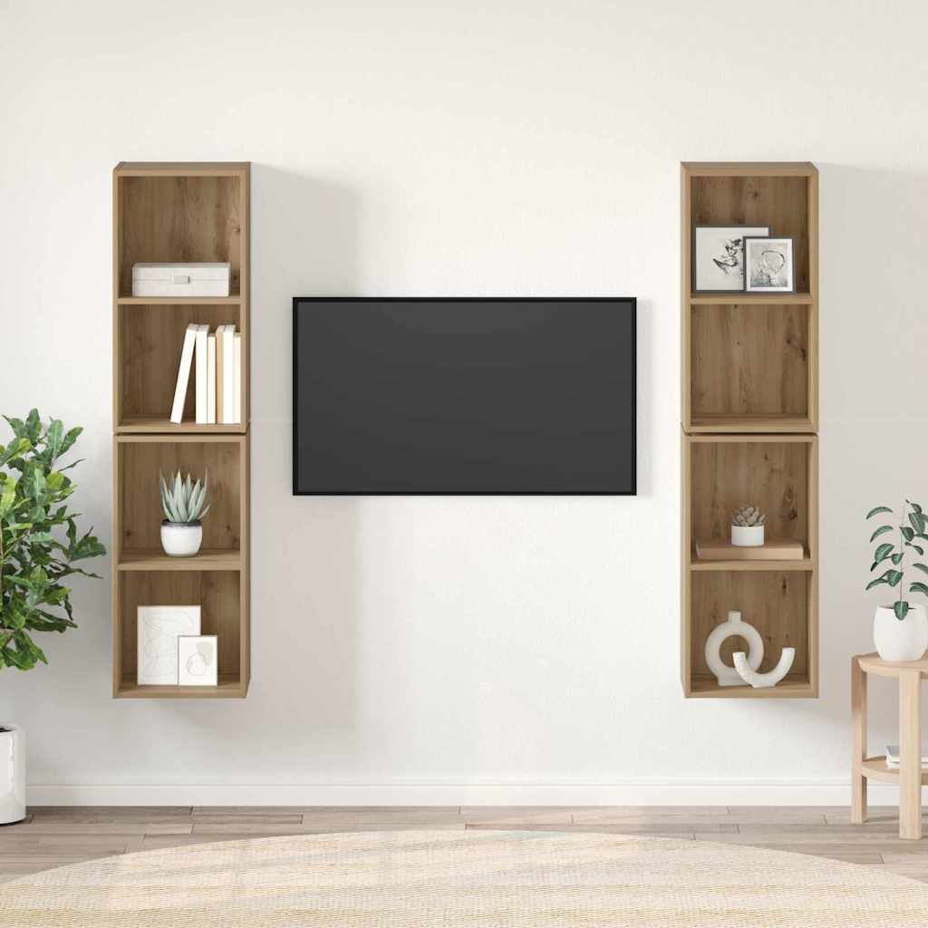 4 Piece Wall-mounted TV Cabinet Set Engineered Wood Artisan oak