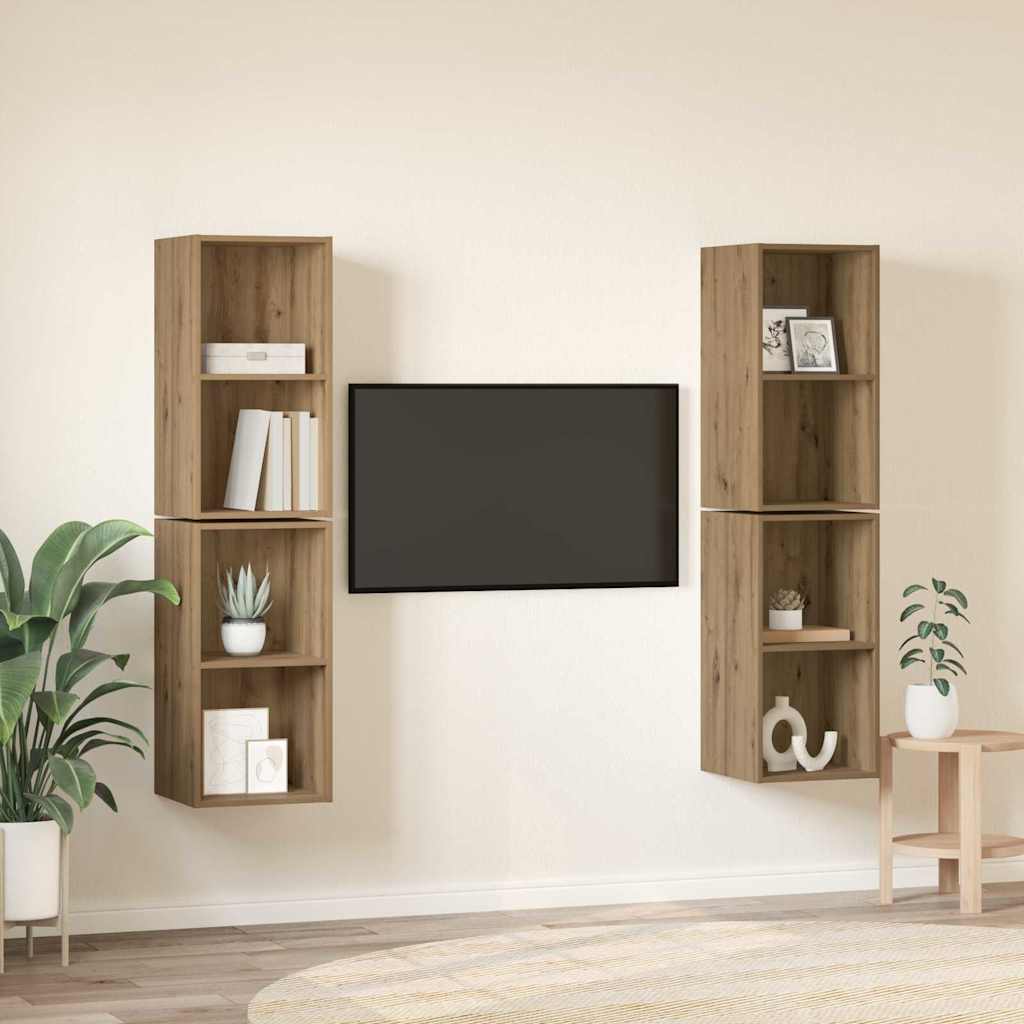 4 Piece Wall-mounted TV Cabinet Set Engineered Wood Artisan oak