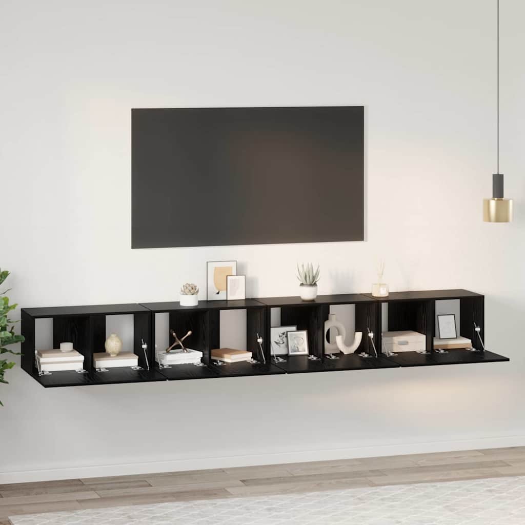 4 Piece TV Cabinet Set 60x30x30 cm Engineered Wood Black oak
