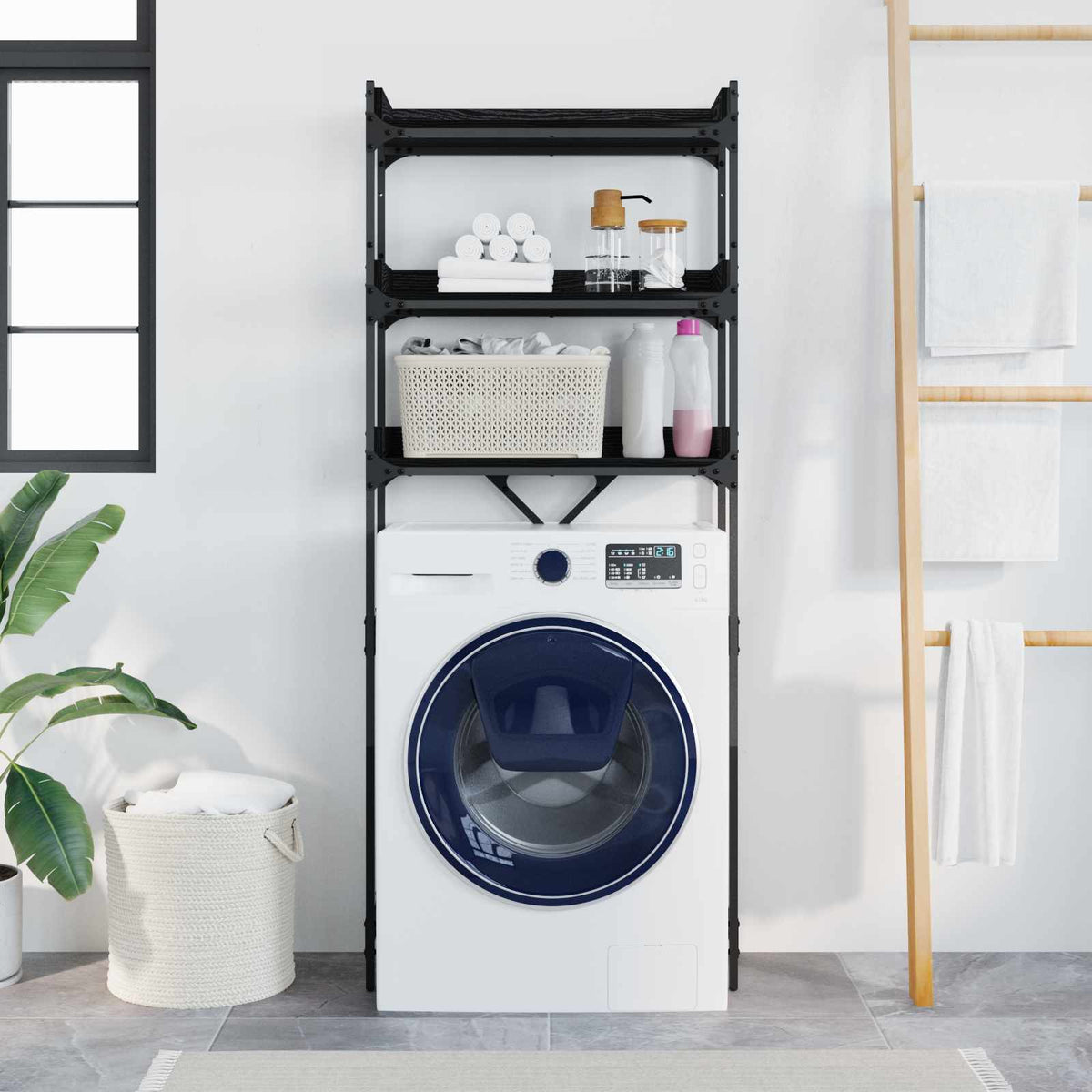Washing Machine Shelf 67x25x163 cm Engineered Wood Black oak