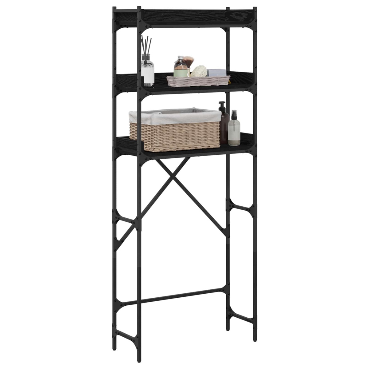 Washing Machine Shelf 67x25x163 cm Engineered Wood Black oak