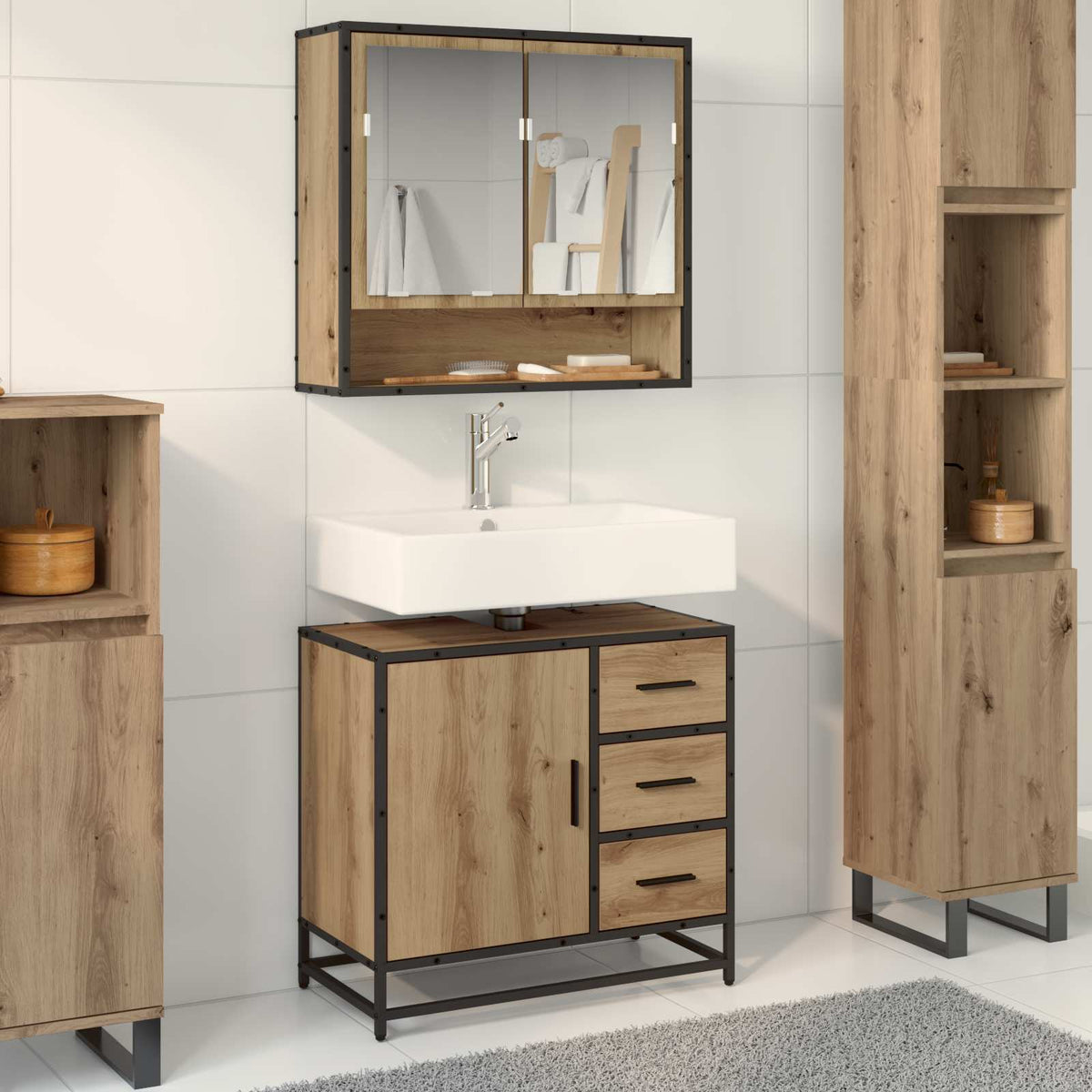 Bathroom Cabinet 65 x 33 x 60 cm Engineered Wood Artisan oak