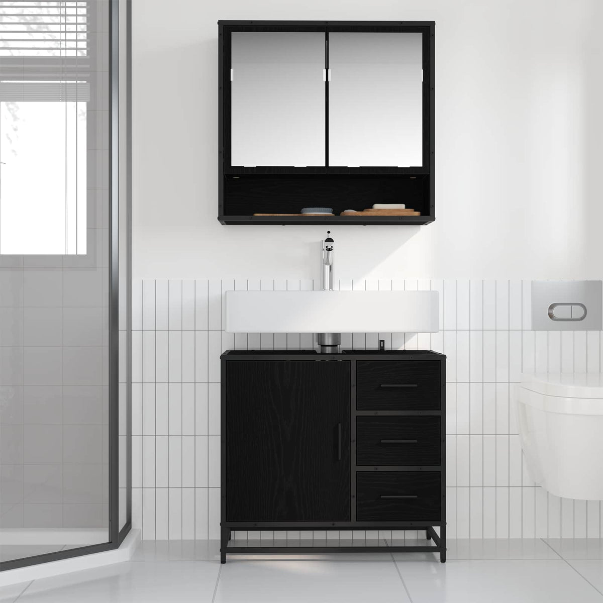 Bathroom Cabinet 65 x 33 x 60 cm Engineered Wood Black oak