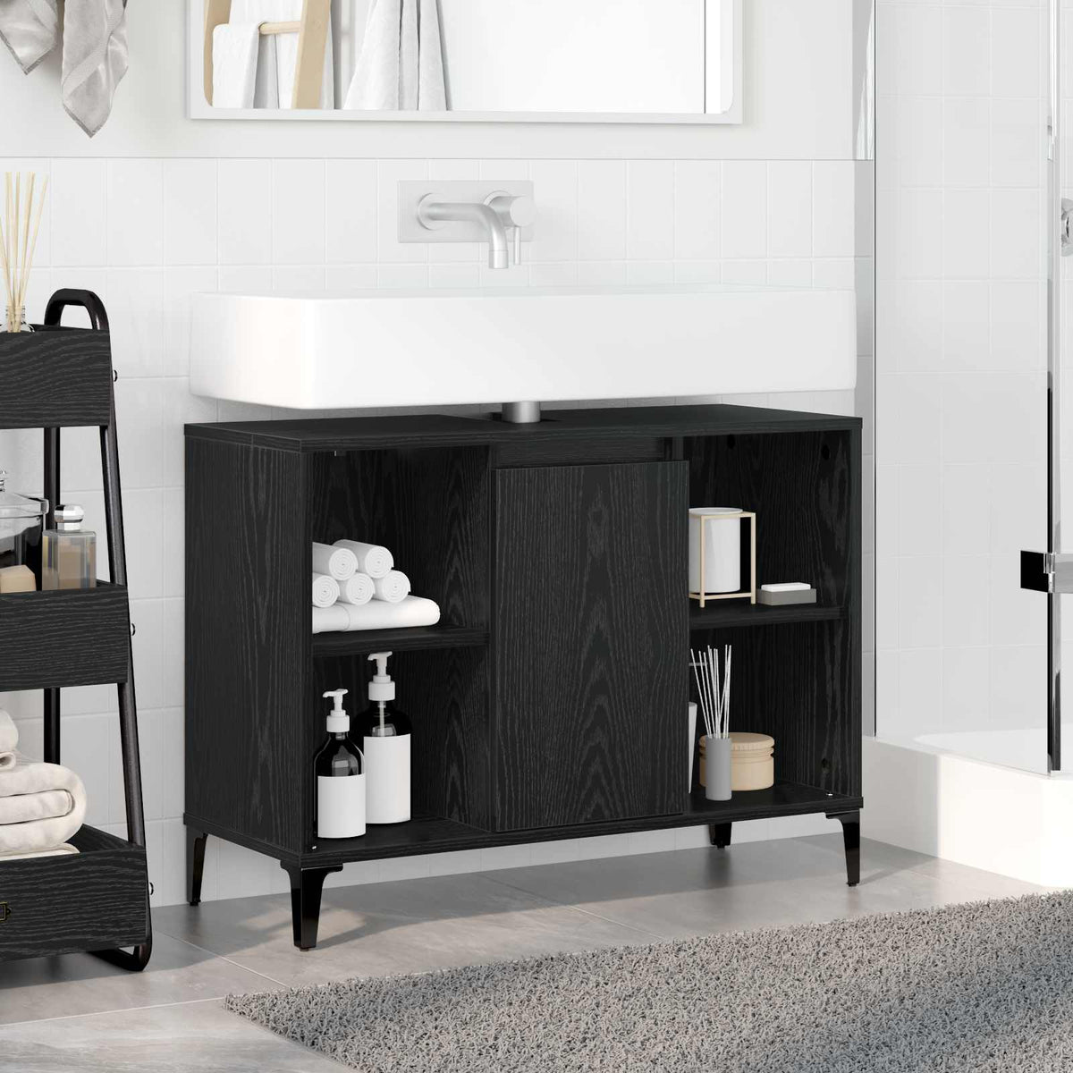 Sink Cabinet 80x33x60 cm Engineered Wood Black oak