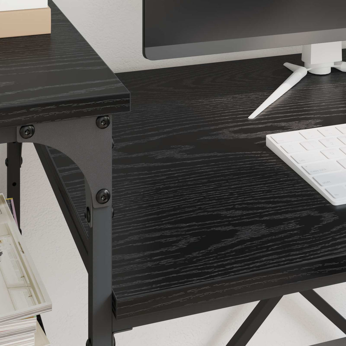 Desk with Shelves Engineered Wood&Iron Black oak 135 x 50 x 90 cm