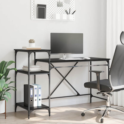 Desk with Shelves Engineered Wood&Iron Black oak 135 x 50 x 90 cm