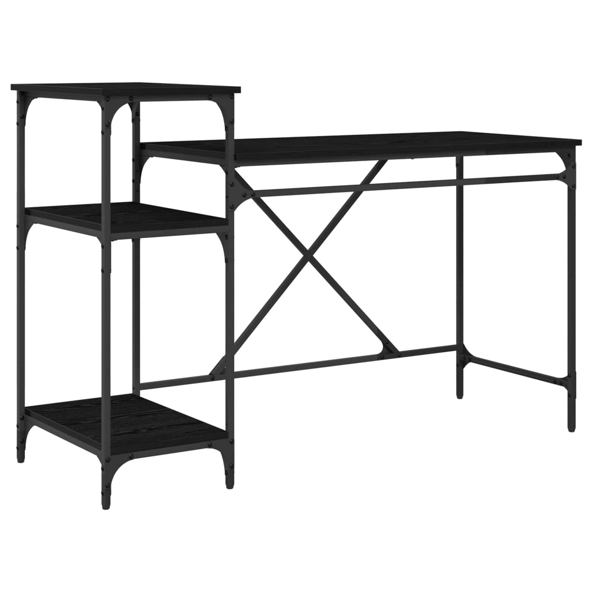 Desk with Shelves Engineered Wood&Iron Black oak 135 x 50 x 90 cm