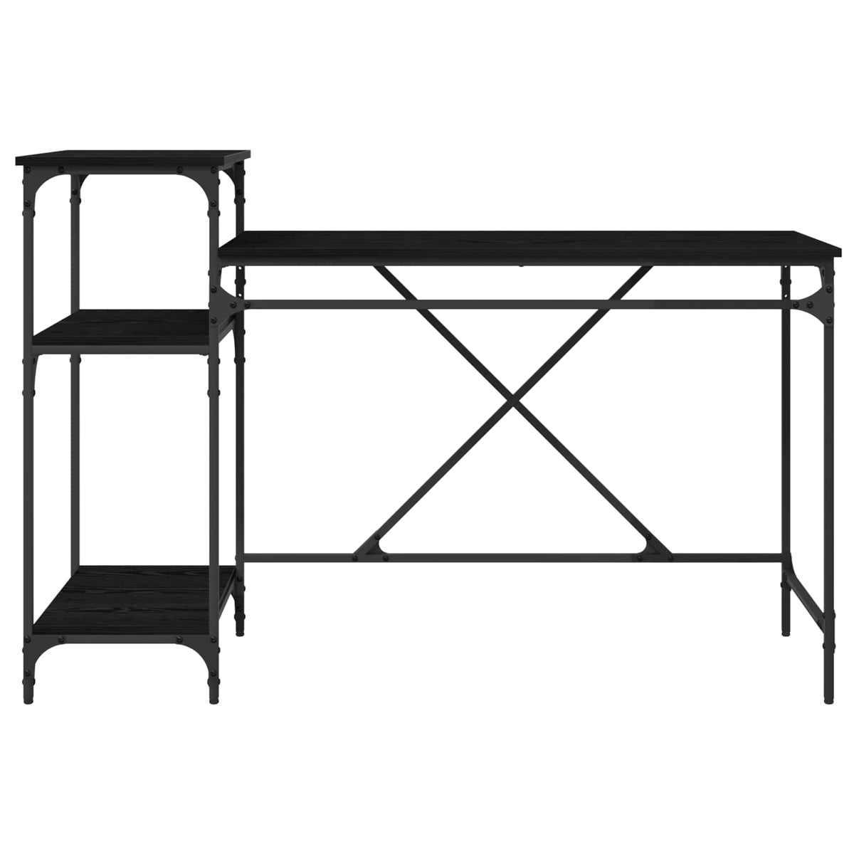 Desk with Shelves Engineered Wood&Iron Black oak 135 x 50 x 90 cm