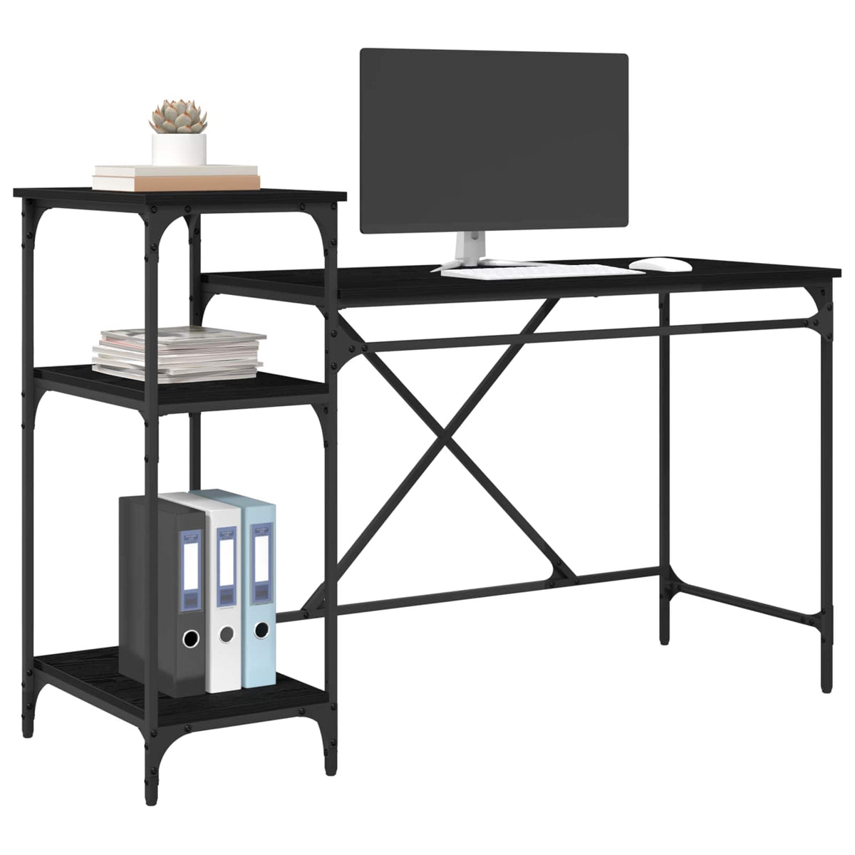 Desk with Shelves Engineered Wood&Iron Black oak 135 x 50 x 90 cm