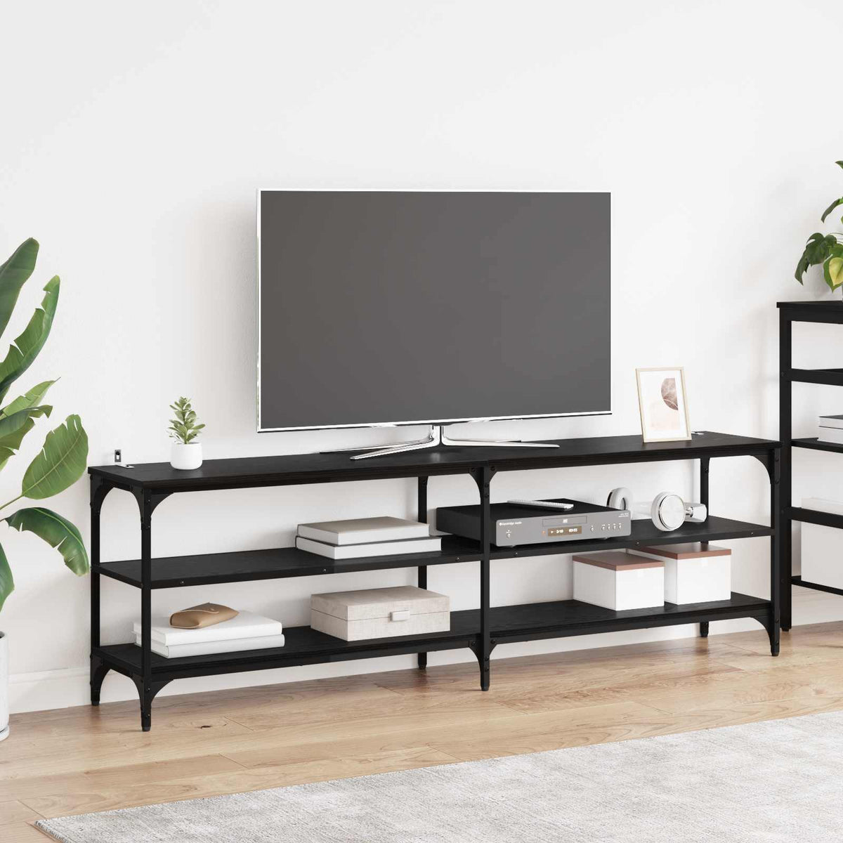 TV Cabinet 180x30x50 cm Engineered Wood and Metal Black oak 160 cm