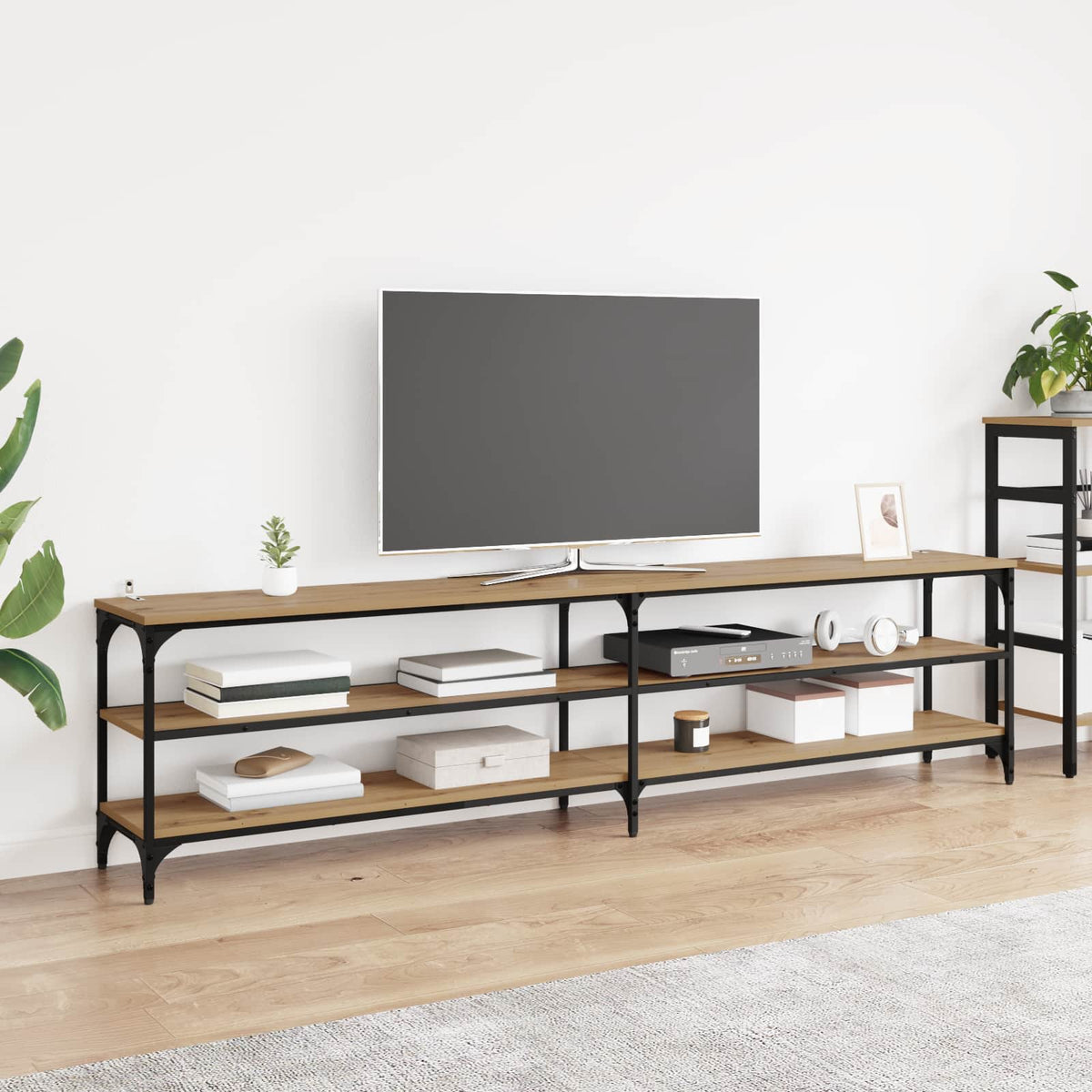 TV Cabinet 180x30x50 cm Engineered Wood and Metal Artisan oak 200 cm