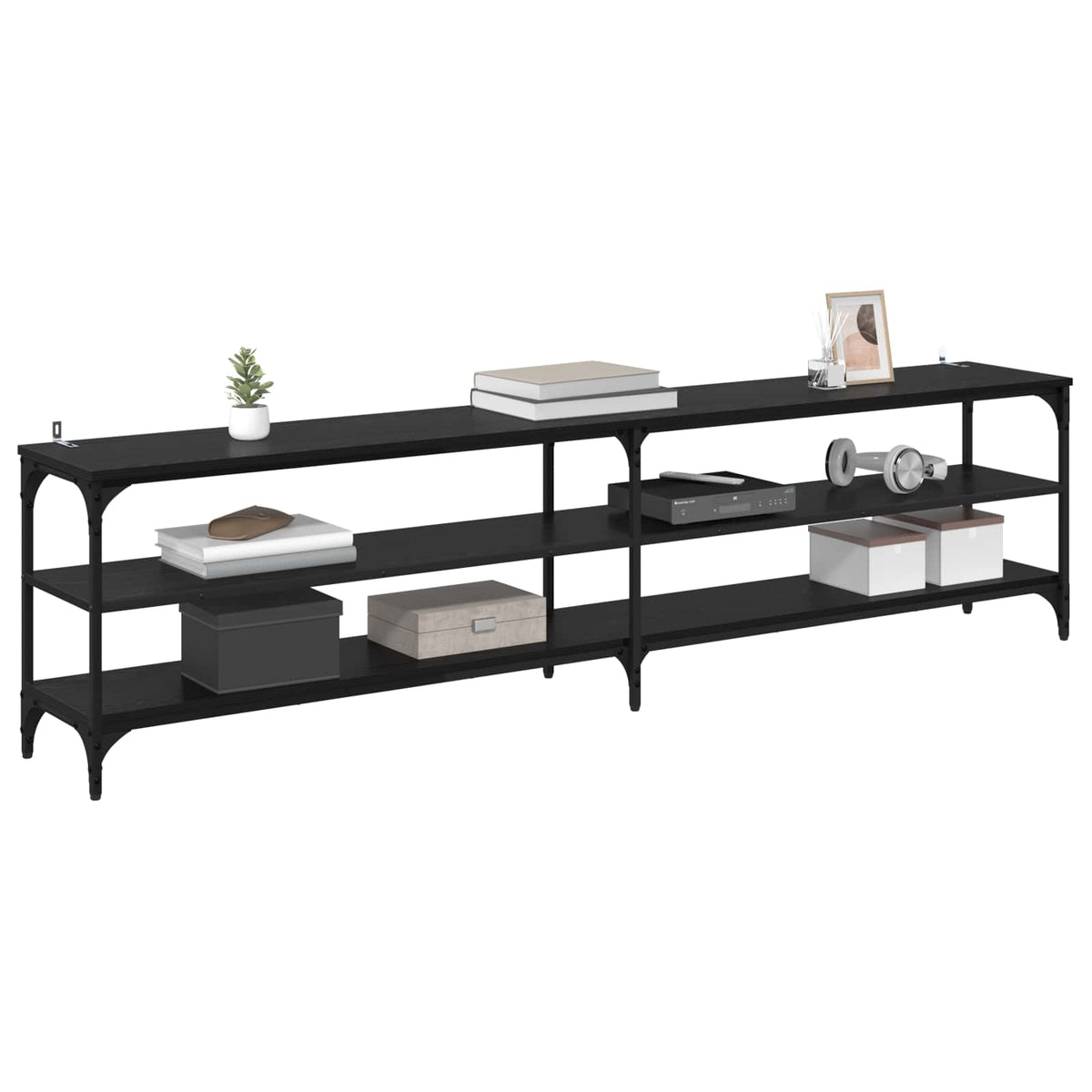 TV Cabinet 180x30x50 cm Engineered Wood and Metal Black oak 200 cm