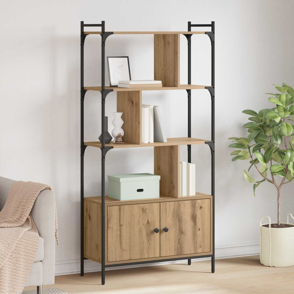 Bookcase with Door 44,5x30x154,5 cm Engineered Wood Artisan oak 76.5 cm