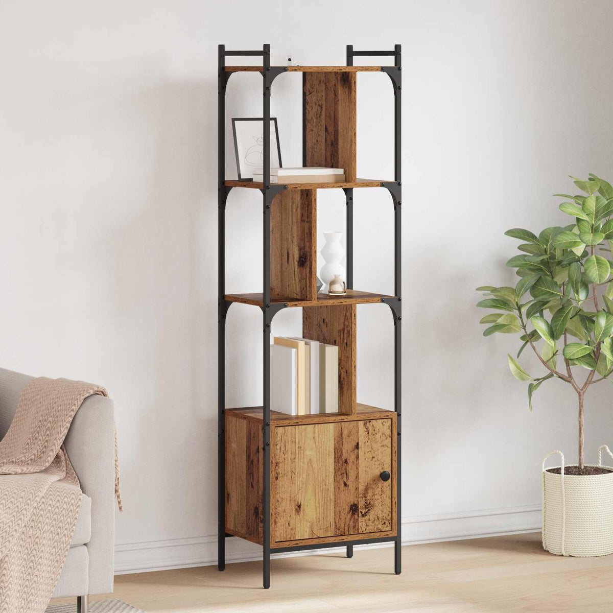 Bookcase with Door 44,5x30x154,5 cm Engineered Wood Old wood 44.5 cm