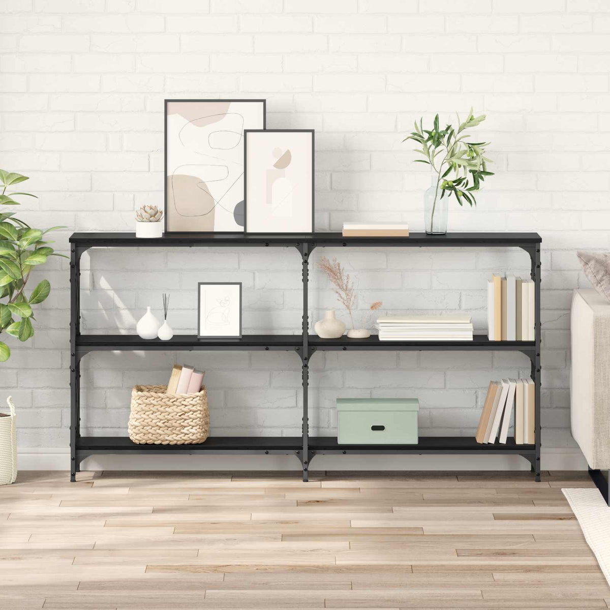 Console Table 200x28x80,5 cm Engineered Wood Black oak 156 cm
