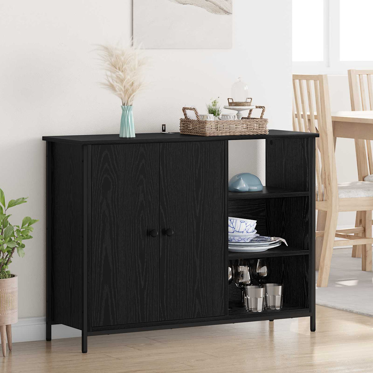 Sideboard 100x33x75 cm Engineered Wood Black oak