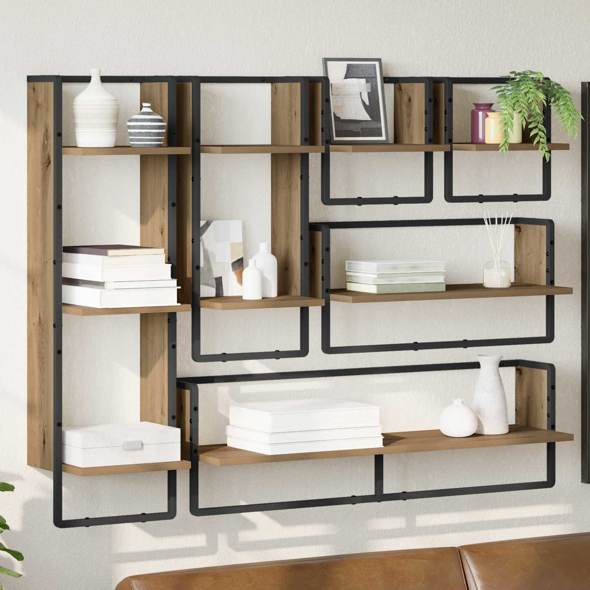 6 Piece Wall Shelf Set with Bars Engineered Wood Artisan oak