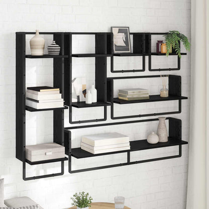 6 Piece Wall Shelf Set with Bars Engineered Wood Black oak