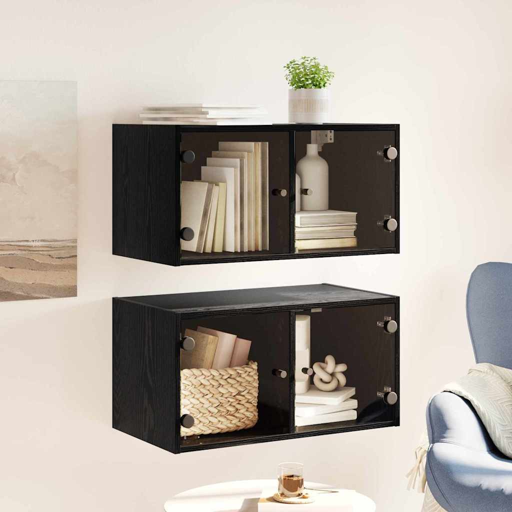 Wall Cabinet with Glass Doors 68,5x37x35 cm Black oak 2