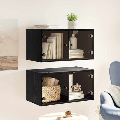 Wall Cabinet with Glass Doors 68,5x37x35 cm Black oak 2