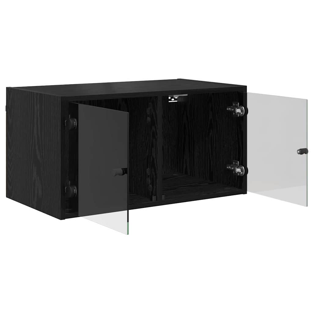 Wall Cabinet with Glass Doors 68,5x37x35 cm Black oak 2
