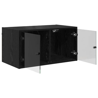 Wall Cabinet with Glass Doors 68,5x37x35 cm Black oak 2
