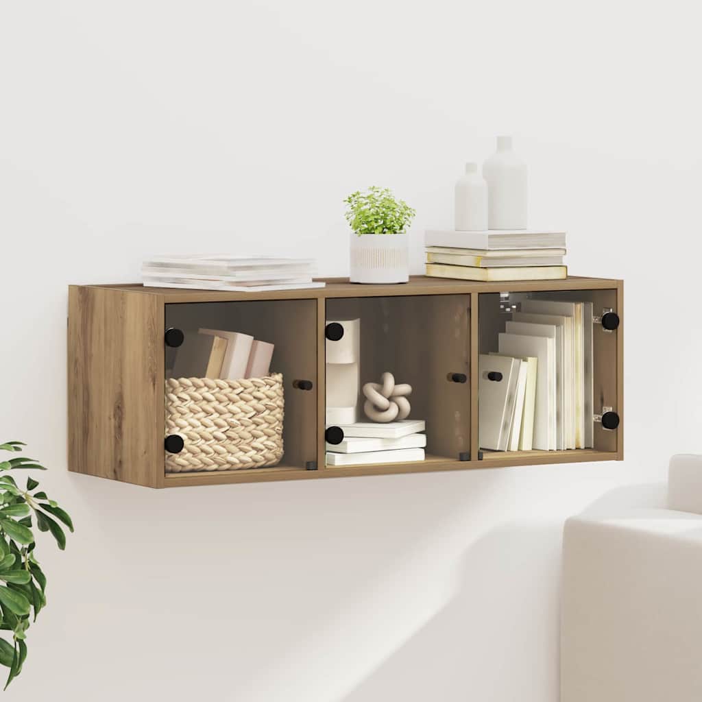 Wall Cabinet with Glass Doors 102x37x35 cm Artisan oak