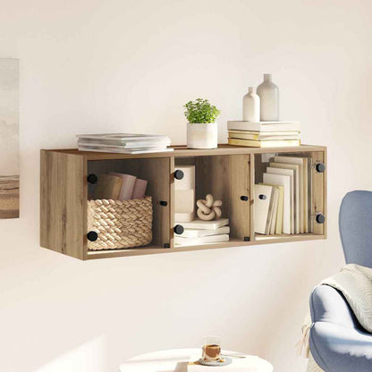 Wall Cabinet with Glass Doors 102x37x35 cm Artisan oak