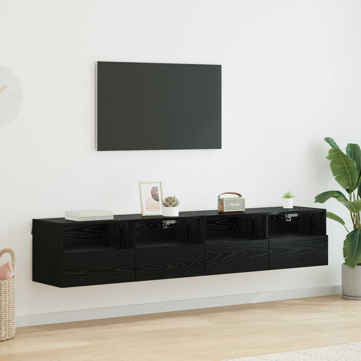TV Wall Cabinets 80x30x30 cm Engineered Wood 2 pcs Black oak