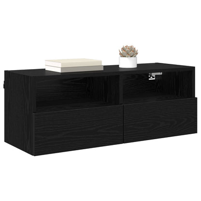 TV Wall Cabinets 80x30x30 cm Engineered Wood 2 pcs Black oak