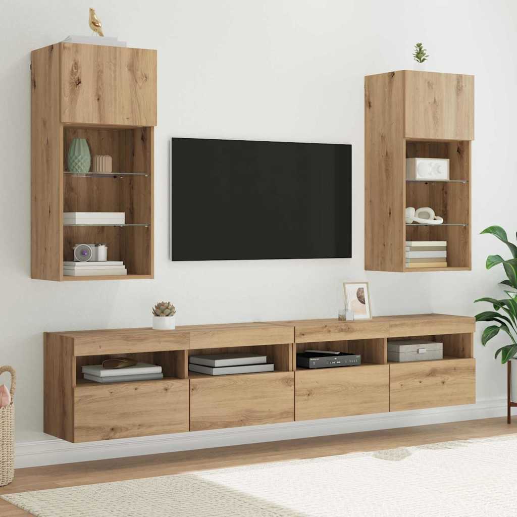 TV Cabinet Set with LED Lights 40.5x30x60 cm 2 pcs Artisan oak